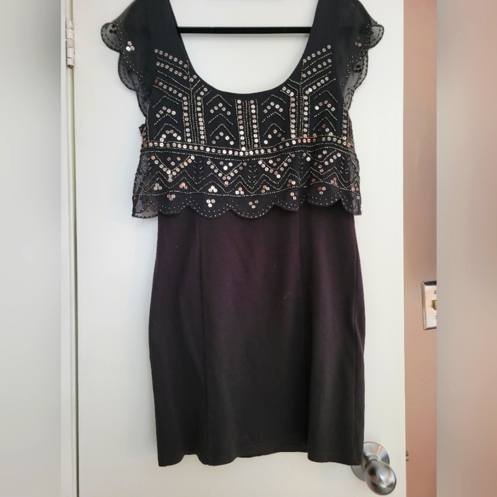 American Eagle navy blue sequined bodice body con dress size Medium